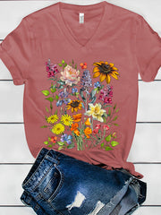 Wildflower Print Women's V-neck T-shirt
