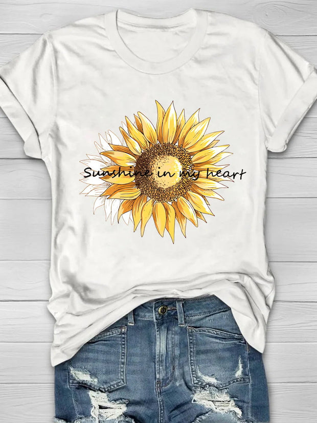 Sunshine In My Heart Sunflower Print Women's T-shirt