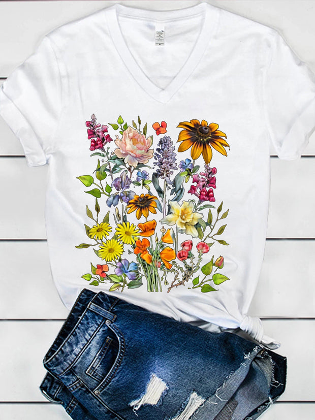Wildflower Print Women's V-neck T-shirt