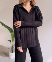 Stylish Pit Stripe Jacquard Sweater Two-pieces Set