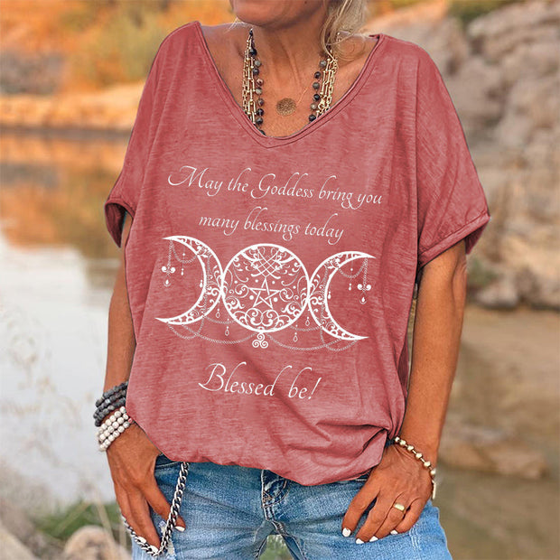 May The Goddess Bring You Many Blessings Today Print V-neck Women's T-shirt