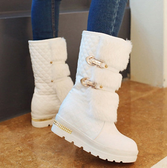 Womens Casual Winter Metal Fasteners Low Heeled Snow Boots