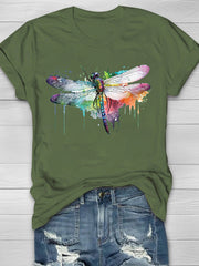 Watercolor Dragonfly Printed Women's T-shirt