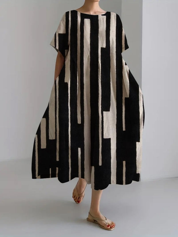 Ladies Retro Geometric Irregular Design Casual Loose Dress