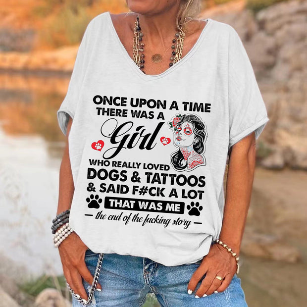 Once Upon A Time There Was A Gril Printed V-neck Women's T-shirt