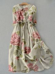 Women's Vintage Botanical Floral Design Print Lace-Up Dress