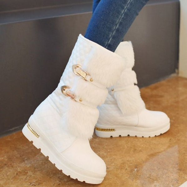 Womens Casual Winter Metal Fasteners Low Heeled Snow Boots