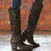 Women Fashion Knee High Leather Boots Revit Vintage Cowboy Boots