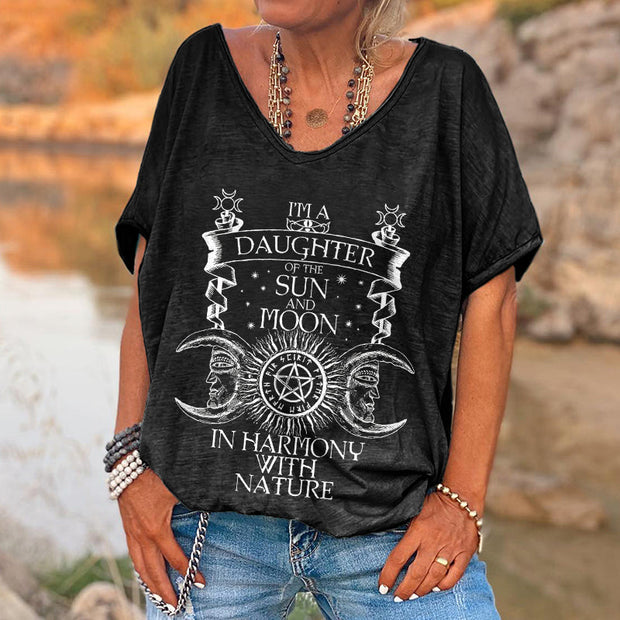 I'm A Daughter Of The Sun And Moon Print V-neck Women's T-shirt