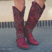Women Fashion Knee High Leather Boots Revit Vintage Cowboy Boots