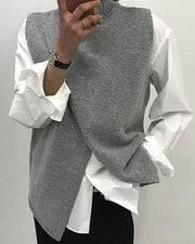 Casual Crew Neck Solid Irregular Knit Top