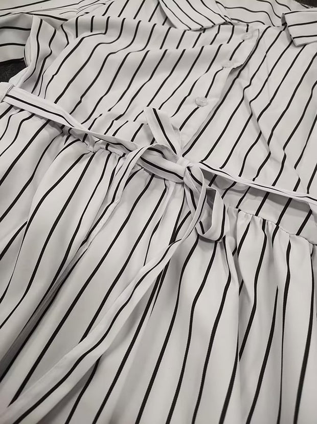 Women's Fashion Casual Striped Shirt Pocket Dress