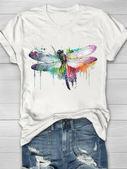 Watercolor Dragonfly Printed Women's T-shirt