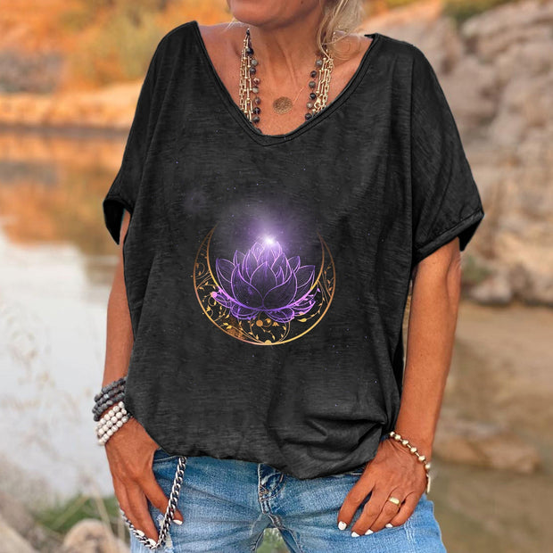 Holy Light Lotus Printed V-neck Women's T-shirt