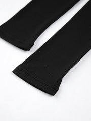 Mockneck Oblique Cutout Rib Long Sleeve Knit Top