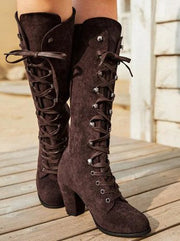 Lace Up Suede Martin Combat Chunky Heel Boots