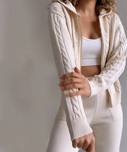 Casual Twist Jacquard Sweater Cardigan Two-Pieces Set