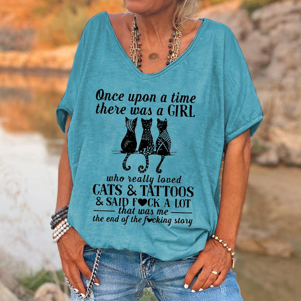 Once Upon A Time There Was A Girl Printed V-neck Women's T-shirt