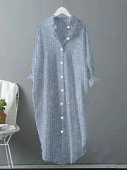 Ladies Retro Striped Design Casual Loose Shirt Dress