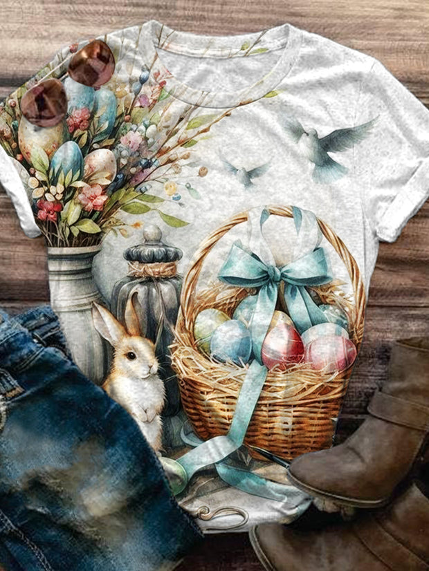 Easter Day Vintage Rabbit Crew Neck T-shirt