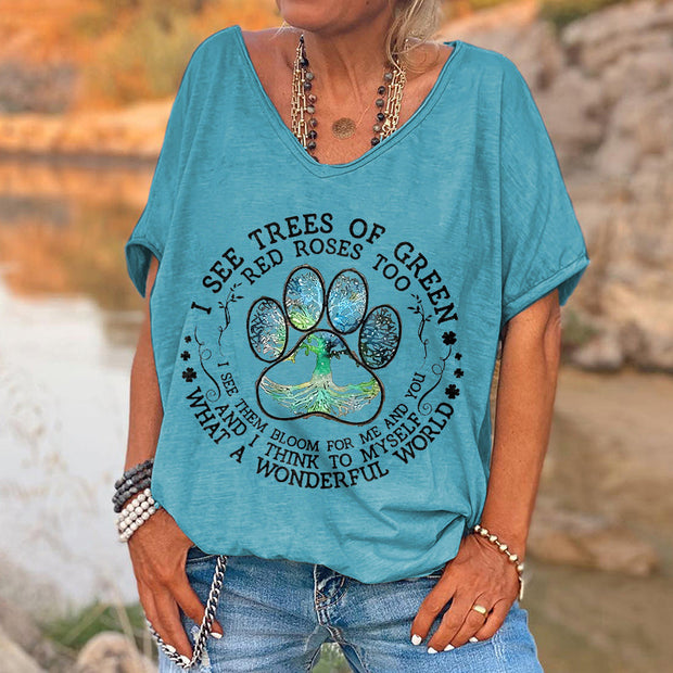 I See Trees Of Green Print V-neck Women's T-shirt