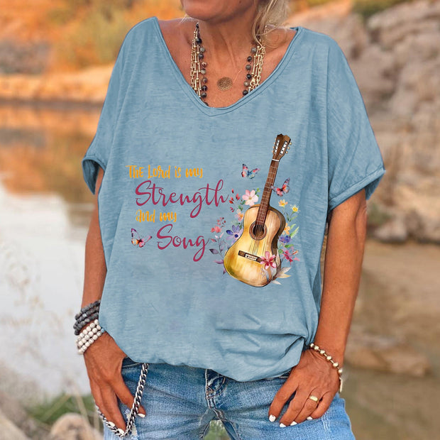 The Lord Is My Strength And My Song Printed V-neck Women's T-shirt