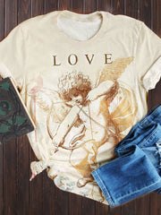 Women's Retro Cupid Print Short Sleeve Top