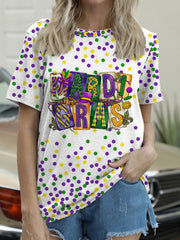 Mardi GrasLily Flower Colorful Dots Crew Neck T-shirt