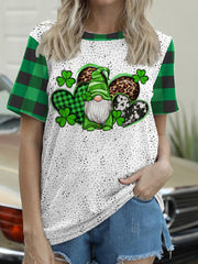 St. Patrick’s Day Shamrocks Gnome Plaid Polka Dot Crew Neck T-shirt