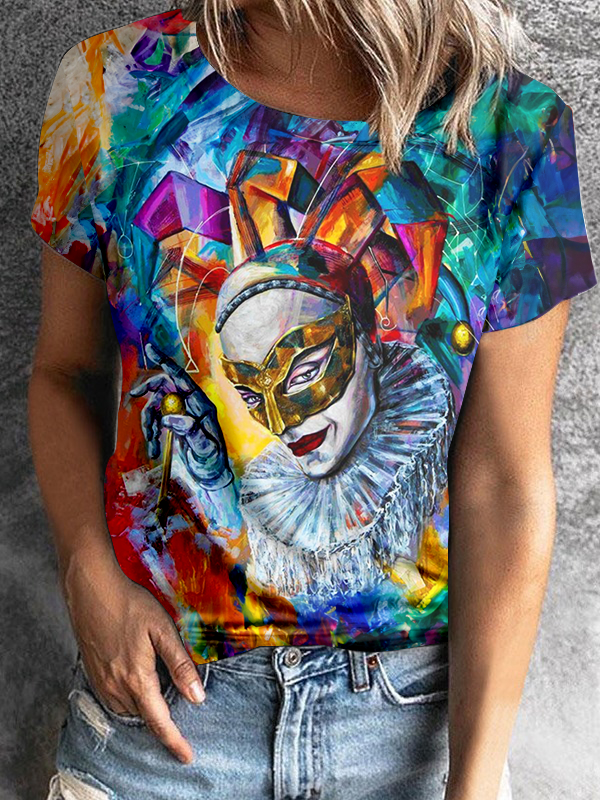 Mardi Gras Clown Art Crew Neck T-shirt