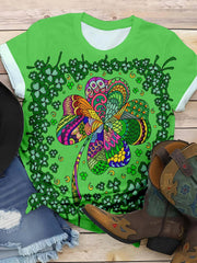 St. Patrick's Day Clover Print Crew Neck T-shirt