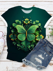 Lucky Clover Butterfly Crew Neck T-shirt