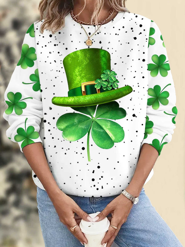 Spotted Lucky Clover Four Leaf Clover Green Hat Print Top