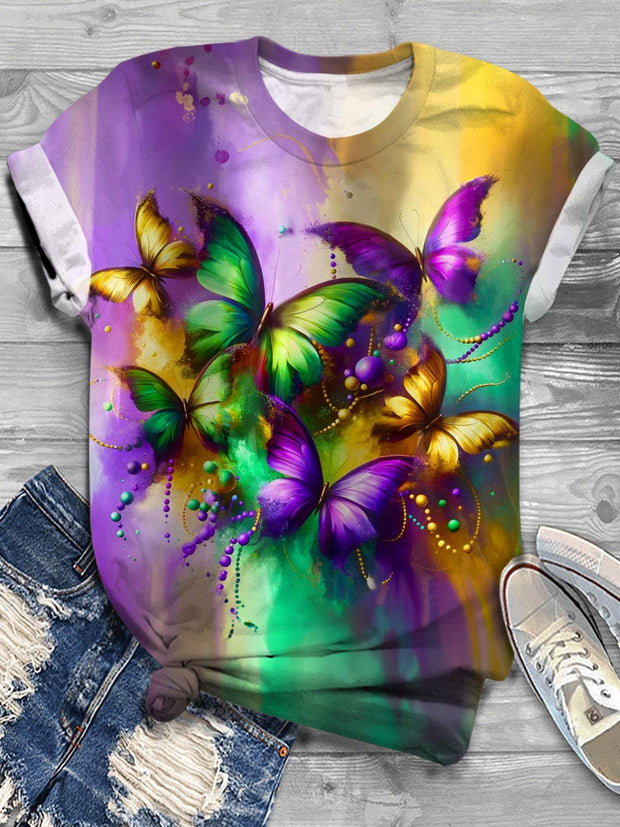 Mardi Gras Butterflies Crew Neck T-shirt