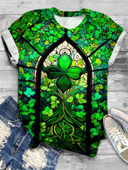 St Patrick's Day Clover Print Crew Neck T-shirt