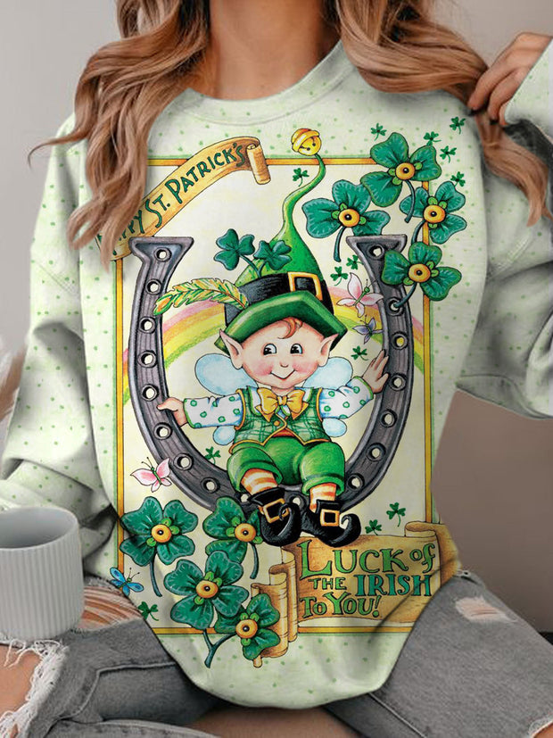 Women's St. Patrick's Day Child Print Round Neck Long Sleeve Top