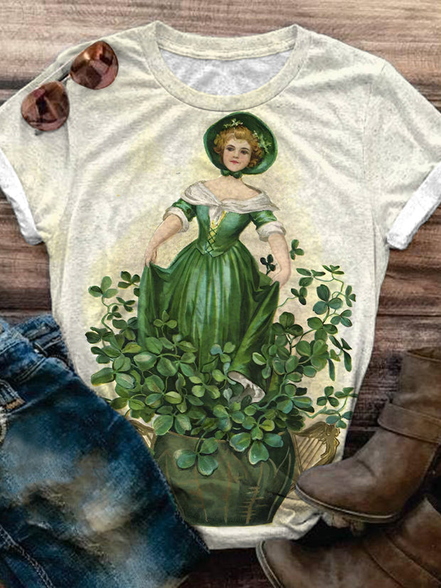 Vintage St Patrick's Day Print Crew Neck T-shirt